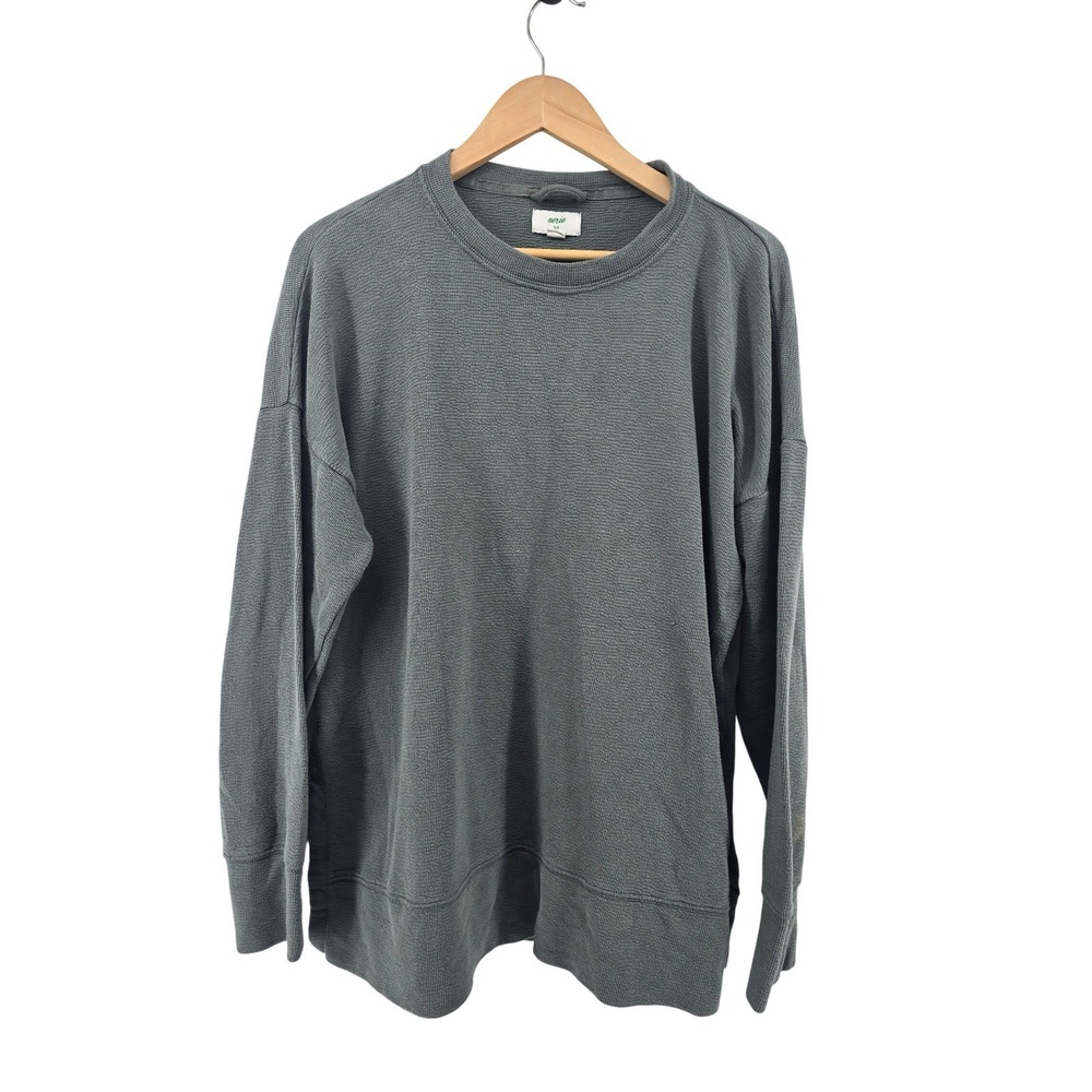 Aerie Sweatshirt Womens Small Gray Gameday Waffle Knit Crew Side Slit Relaxed